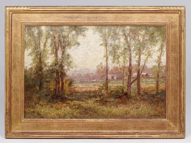 Raymond Dabb Yelland (1848-1900) Early Impressionist Painting "At Arkville, New York" 1895