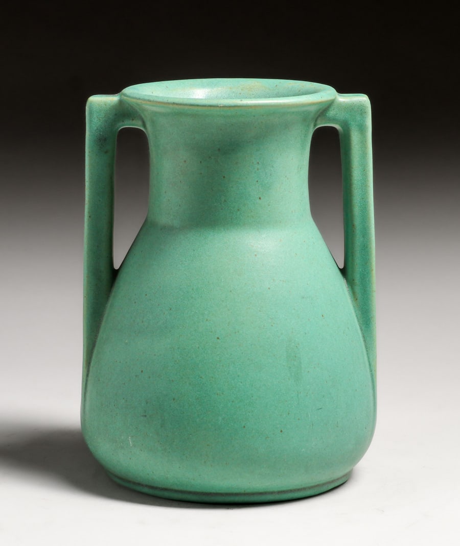 Teco Pottery Matte Green Two-Handled Vase c1910 (1 of 6)