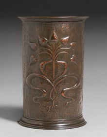 English Arts & Crafts Hammered Copper Half-Round Umbrella Stand c1900s