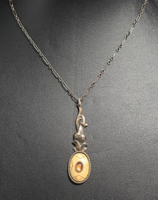 German Arts & Crafts Sterling & Topaz Carved Pendant Necklace c1910