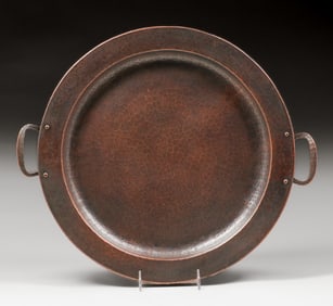 Gustav Stickley Hammered Copper Two-Handled Serving Tray c1910