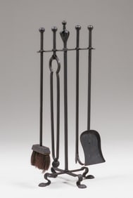 Arts & Crafts Spanish Revival Hand-Forged Iron Fireplace Tool Set c1920s
