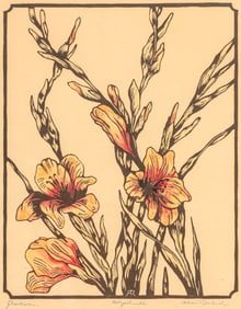 Alwis Rossbach (1888-?) German Color Woodcut "Gladiolus" c1920s
