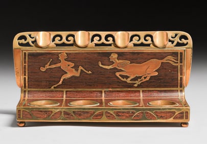 Erhard & Sohne - German Arts & Crafts Mahogany & Brass Pipe Rest c1905