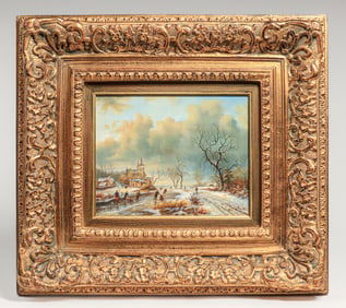 E. Bond Winter Skating Scene Painting