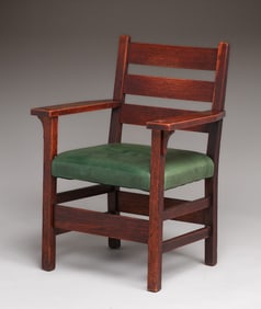 Gustav Stickley #349A Heavy Ladderback Armchair c1912-1915
