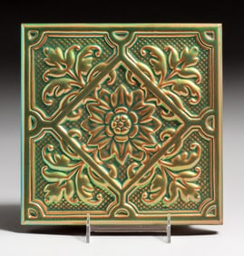 Zsolnay Pottery – Hungary Iridescent Floral Trivet Tile c1905