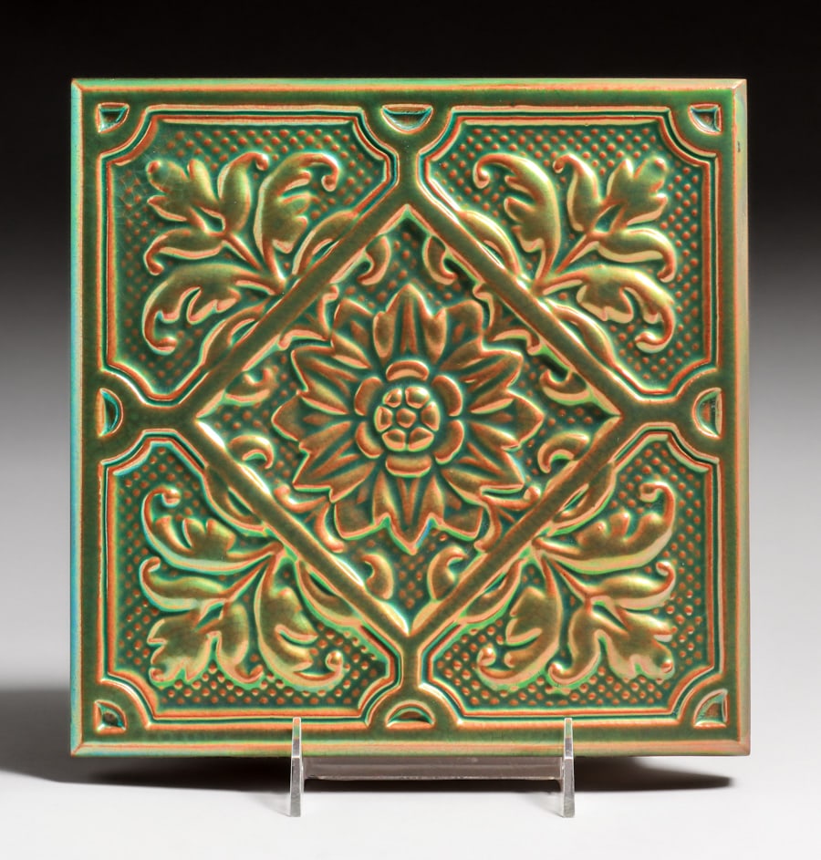 Zsolnay Pottery – Hungary Iridescent Floral Trivet Tile c1905 (1 of 5)
