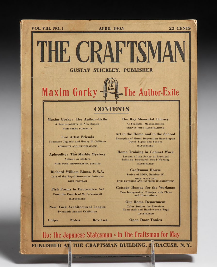 Gustav Stickley's Craftsman Magazine April 1905: Gustav Stickley's Craftsman Magazine April 1905. Excellent condition. 11" x 8.25"w. FREE NATIONWIDE SHIPPING for all of your purchases at our Two Day Auction within the lower 48 states. No matter whet