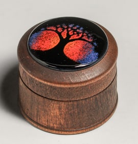 Arts & Crafts Period Oak Tree Enamel & Wood Box c1920s