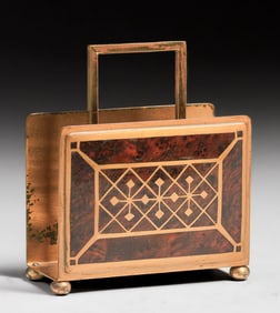 Erhard & Sohne - German Art Nouveau Secessionist  Mahogany & Brass Letter Rack c1905