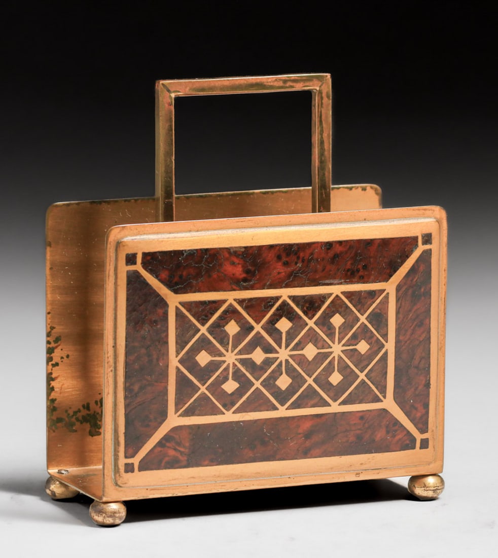 Erhard & Sohne - German Art Nouveau Secessionist  Mahogany & Brass Letter Rack c1905 (1 of 4)