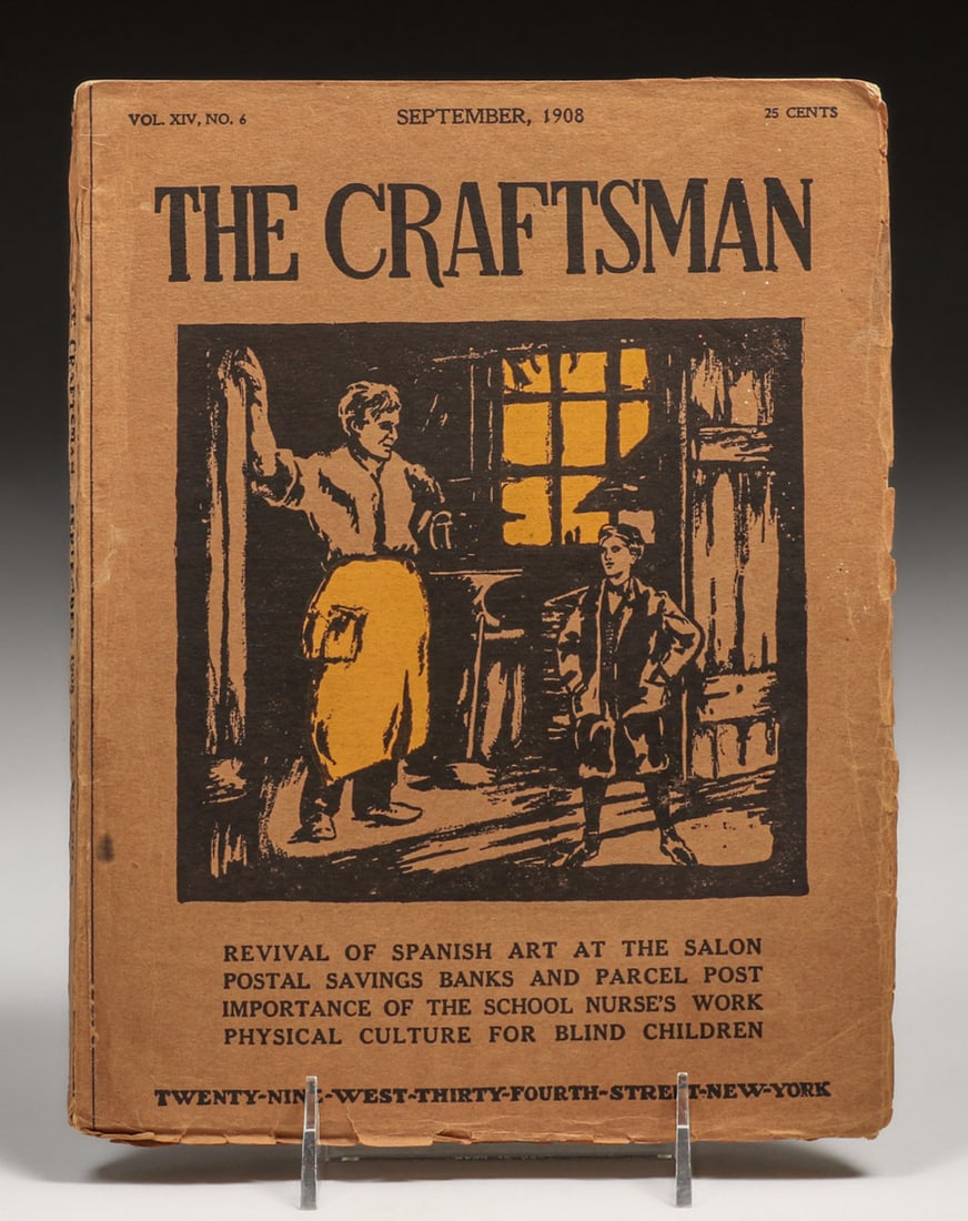 Gustav Stickley's Craftsman Magazine September 1908: Gustav Stickley's Craftsman Magazine September 1908. Some light wrinkling along base of cover, otherwise excellent condition. 11" x 8.25"w. FREE NATIONWIDE SHIPPING for all of your purchases at our Tw