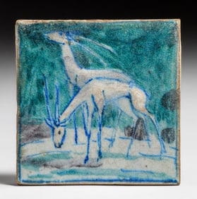 Max Laeuger - German Double Deer Tile c1920s