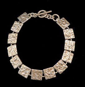Arts & Crafts Period Hammered Sterling Silver Bracelet c1910s