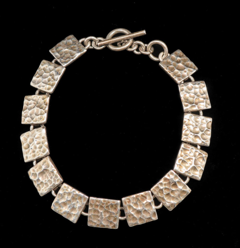 Arts & Crafts Period Hammered Sterling Silver Bracelet c1910s (1 of 6)