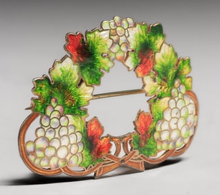 Charles Horner Sterling Silver & Enamel Grapevine Hearth Brooch c1910s