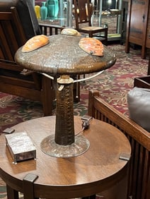 Elizabeth Burton - Christopher Tornoe Hammered Copper & Seashell Three-Socket Lamp c1910