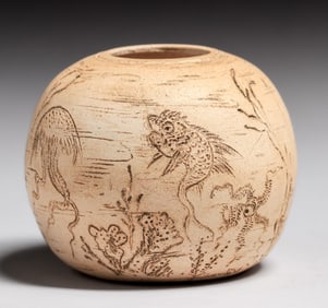 Martin Brothers Carved Bisque Fish Vase 1899