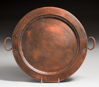 Gustav Stickley Hammered Copper Two-Handled Serving Tray c1910