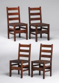 Gustav Stickley #306 1/2 Set of 4 Ladderback Dining Chairs c1912-1915