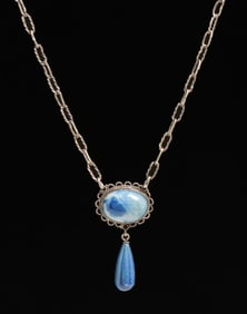 Arts & Crafts Sterling Silver Sodalite Pendant Necklace c1920s