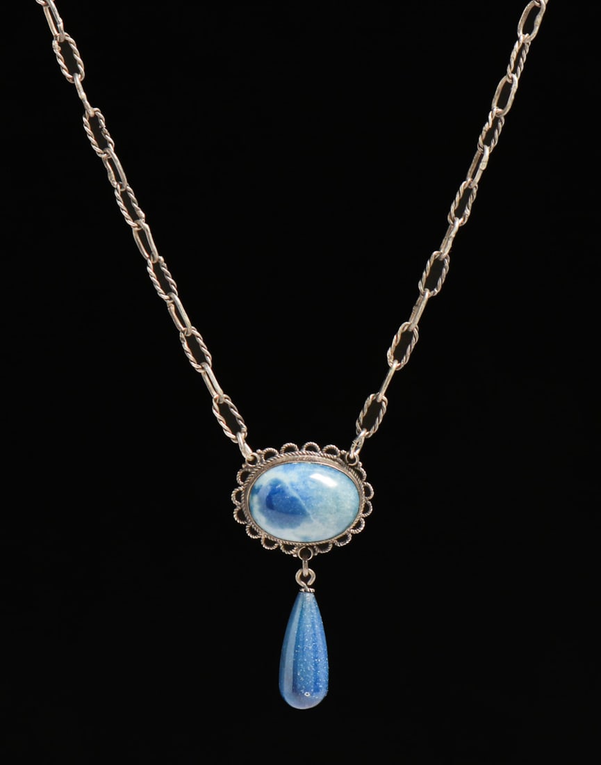 Arts & Crafts Sterling Silver Sodalite Pendant Necklace c1920s (1 of 5)