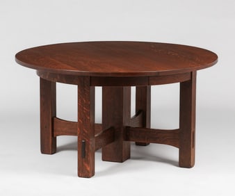 Gustav Stickley 54"d Five-Leg Dining Table c1910