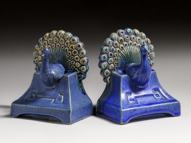 Fulper Pottery Peacock Bookends c1910s