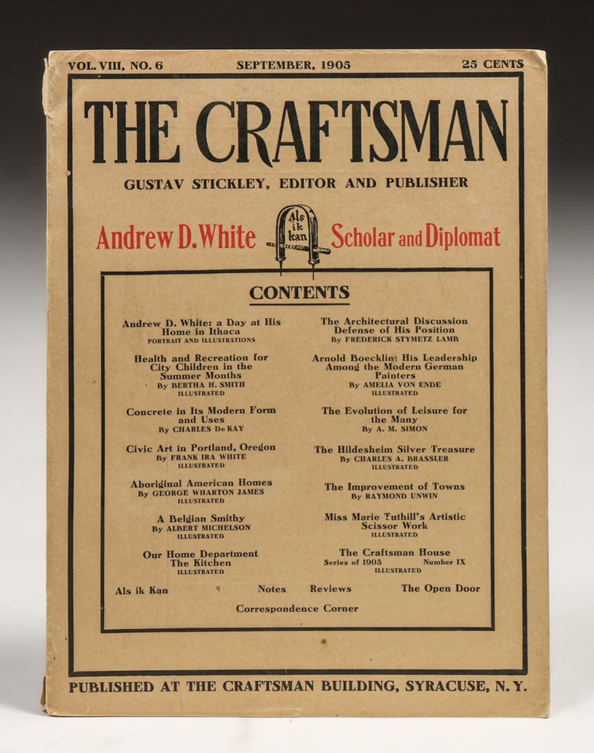 Gustav Stickley Craftsman Magazine September 1905: Gustav Stickley Craftsman Magazine September 1905. Excellent condition. 10.5"h x 8"w. FREE NATIONWIDE SHIPPING for all of your purchases at our Two Day Auction within the lower 48 states. No matter wh