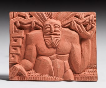 California Faience J.L.M. Moulthrop (1907-1990) Hand-Carved Art Deco Tile c1930s