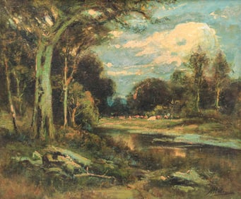 Manuel Valencia (1856-1935) Northern California Cows & Creek c1910