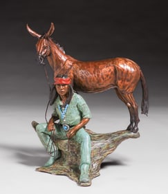Marie Barbera (American, b. 1936) Native American Painted Bronze Sculpture "The Shepards"
