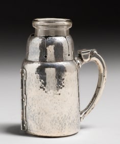 Arts & Crafts Period Hammered Silver 1/2 Pint Bottle Holder c1910
