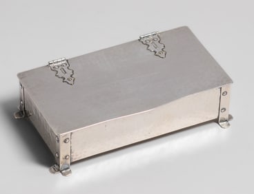 August Tiesselinck Hammered Copper Silver-Plated Strap-Hinge Box 1921