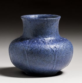 Grueby Pottery Dark Matte Blue Vase c1910