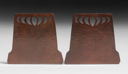 Dirk van Erp Hammered Copper Cutout Bookends c1913-1914