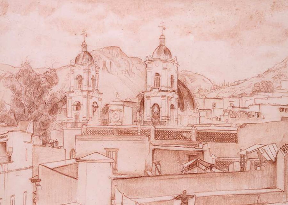 Helen Katharine Forbes (1891-1945) Watercolor & Pencil Drawing of Church in Sonora, Mexico c1930s (1 of 3)