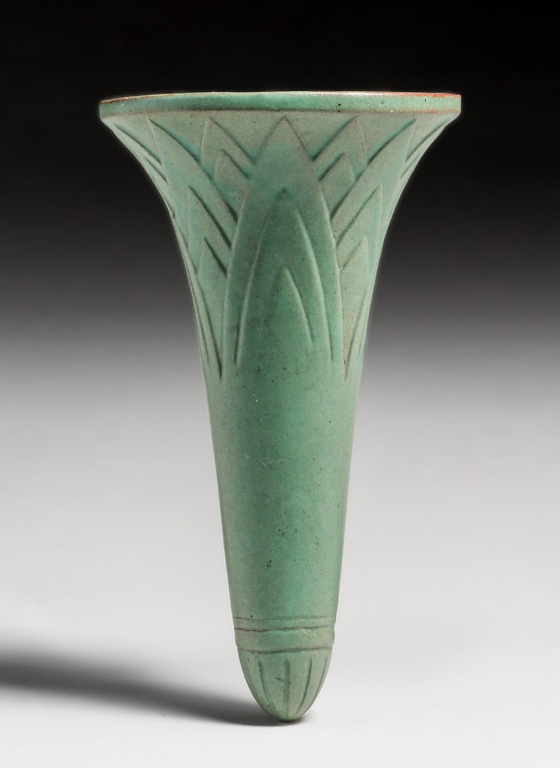 Peters & Reed - Zanesville, Ohio Matte Green Wall Pocket c1920s (1 of 2)