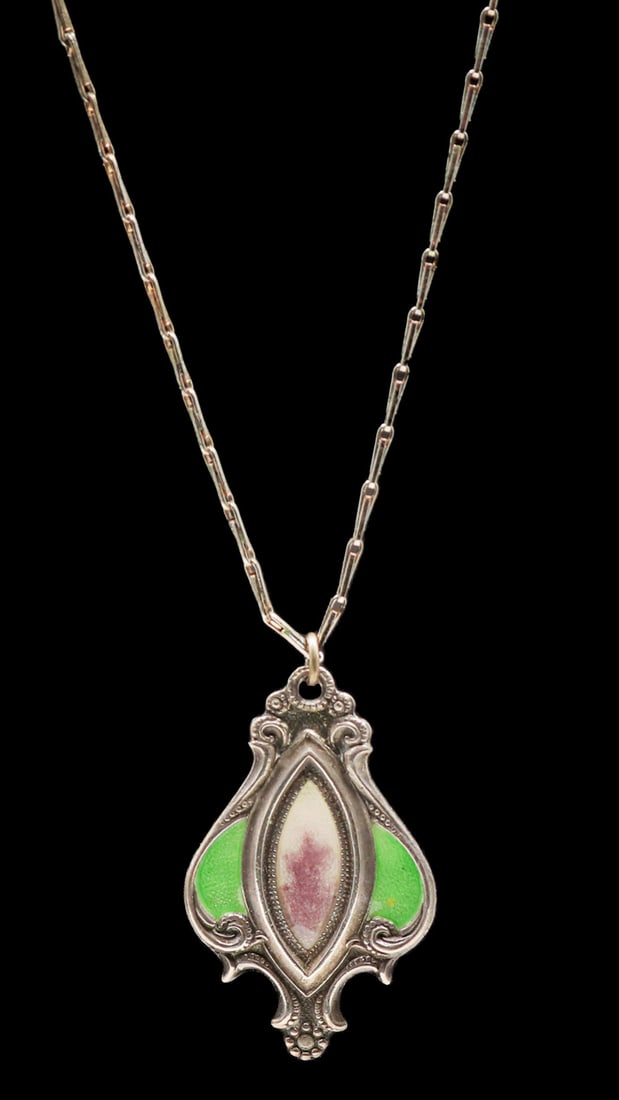 English Arts & Crafts Silver & Enamel Pendant Necklace c1905 (1 of 4)