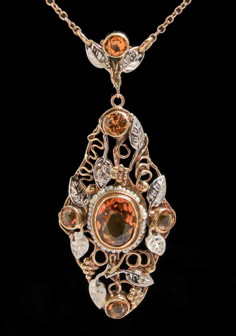 Boston Arts & Crafts 14k Gold, Silver Grapevine Pendant Necklace c1910 (1 of 8)