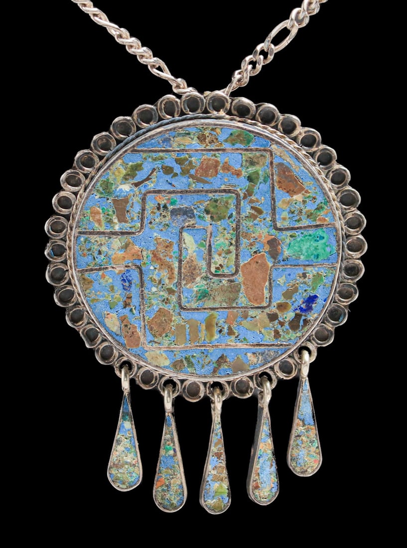 Mexican Sterling Silver & Lapis Pendant Necklace c1940s (1 of 6)