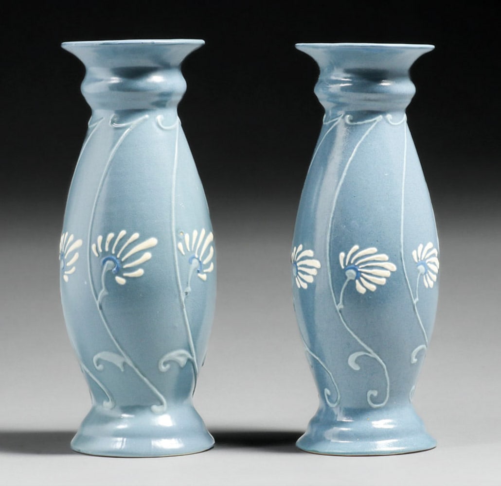 Roseville Aztec Pair of Vases c1910s (1 of 11)