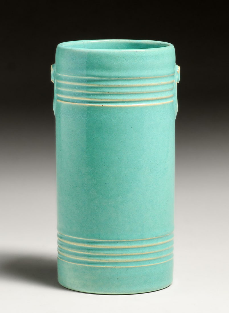 Pacific Pottery Jade Green Ribbed Cylinder Vase c1930s (1 of 4)