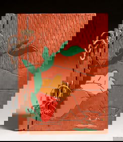 Spanish Revival - Monterey Style Carved & Painted Wooden Book Cover c1920s