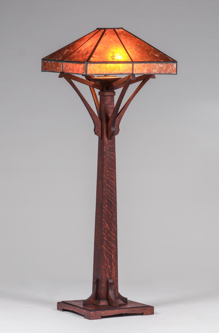 Contemporary Arts & Crafts Oak & Mica Floor Lamp c2010 (1 of 7)