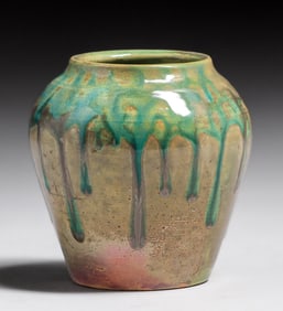 Pewabic Pottery Iridescent Green Drip Vase c1920s