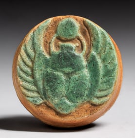 Grueby Pottery Round Scarab Paperweight c1905