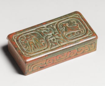Tiffany Studios #802 Bronze Zodiac Stamp Box c1910