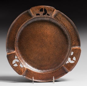 Arts & Crafts Period Hammered Copper Cutout Tray c1910